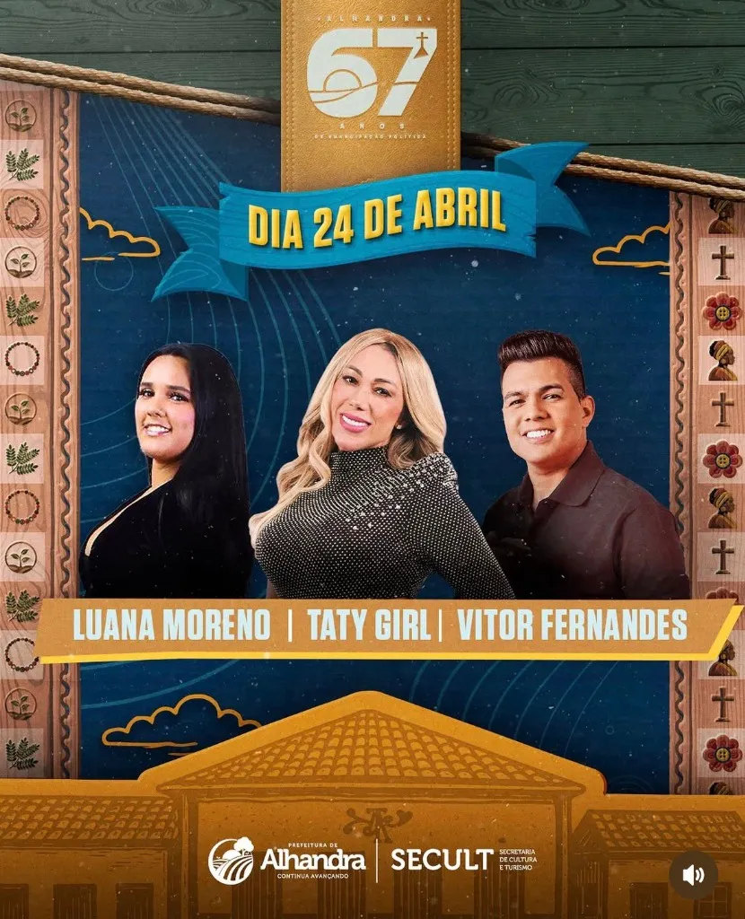 Alhandra 67 Anos (PB): Shows de Taty Girl e Vitor Fernandes