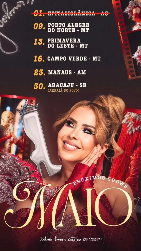 Agenda de Joelma em Maio de 2026: Isso é Calypso Tour