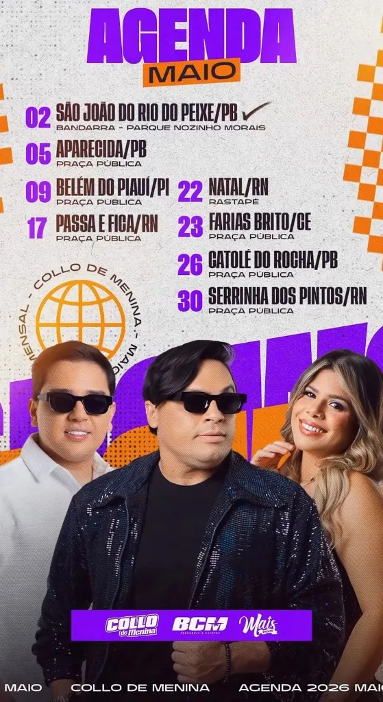 Agenda de Shows Collo de Menina em Maio de 2026