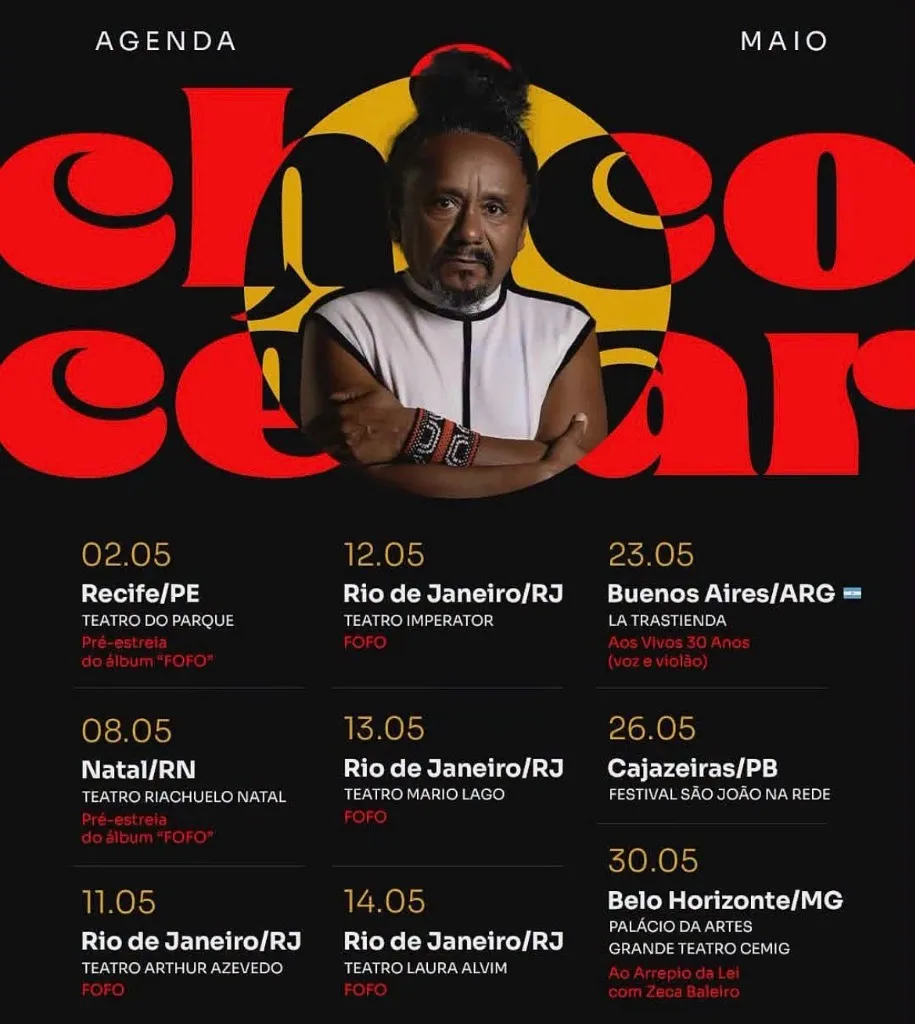 Agenda de Shows de Chico César em Maio de 2026: Turnê FOFO e mais