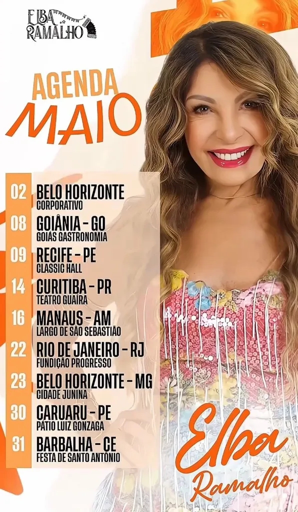 Agenda de Shows de Elba Ramalho em Maio de 2026
