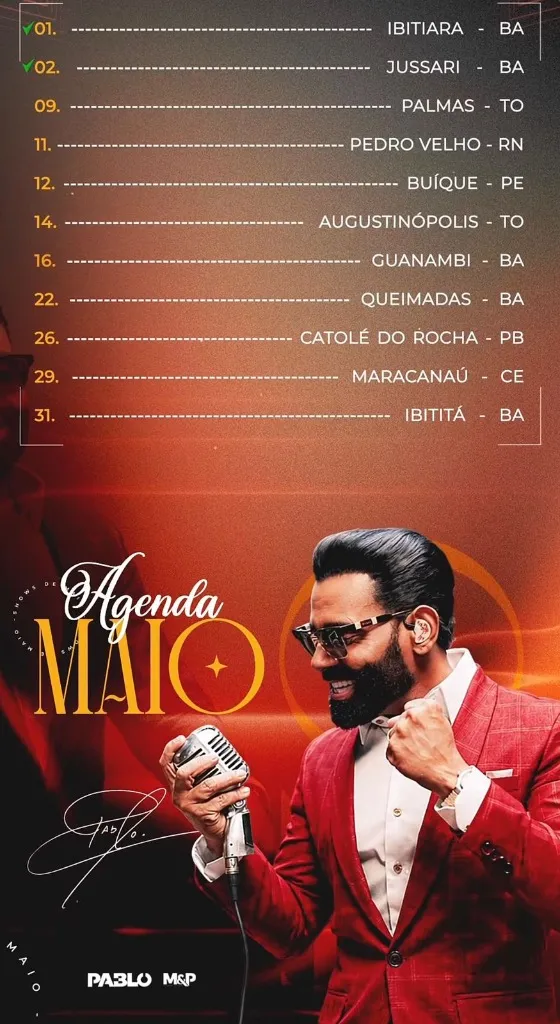 Agenda de Shows do Pablo em Maio de 2026: Datas, Cidades e Ingressos