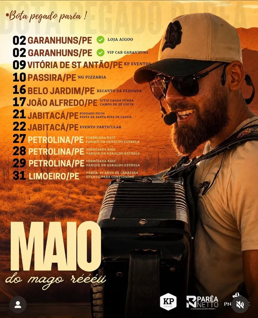Agenda de Shows de Parêa Netto - Maio de 2026