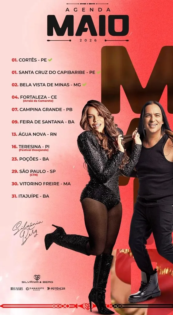 Agenda de Silvânia e Berg em Maio 2026: Shows da Dupla Forrozeira