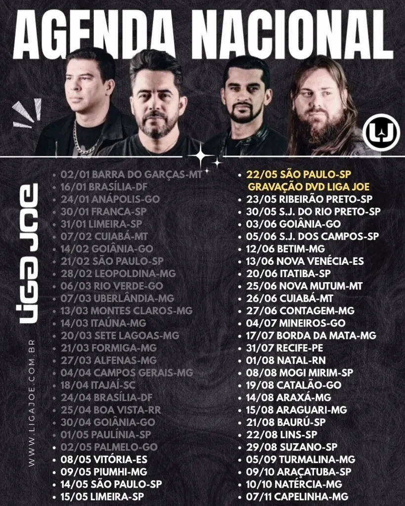 Agenda Nacional Liga Joe 2026: Mais de 50 Shows pelo Brasil + Gravação de DVD