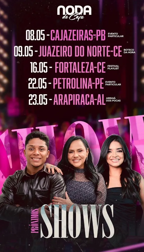 Agenda de Shows de Noda de Caju - Maio 2026: 5 Shows no Nordeste
