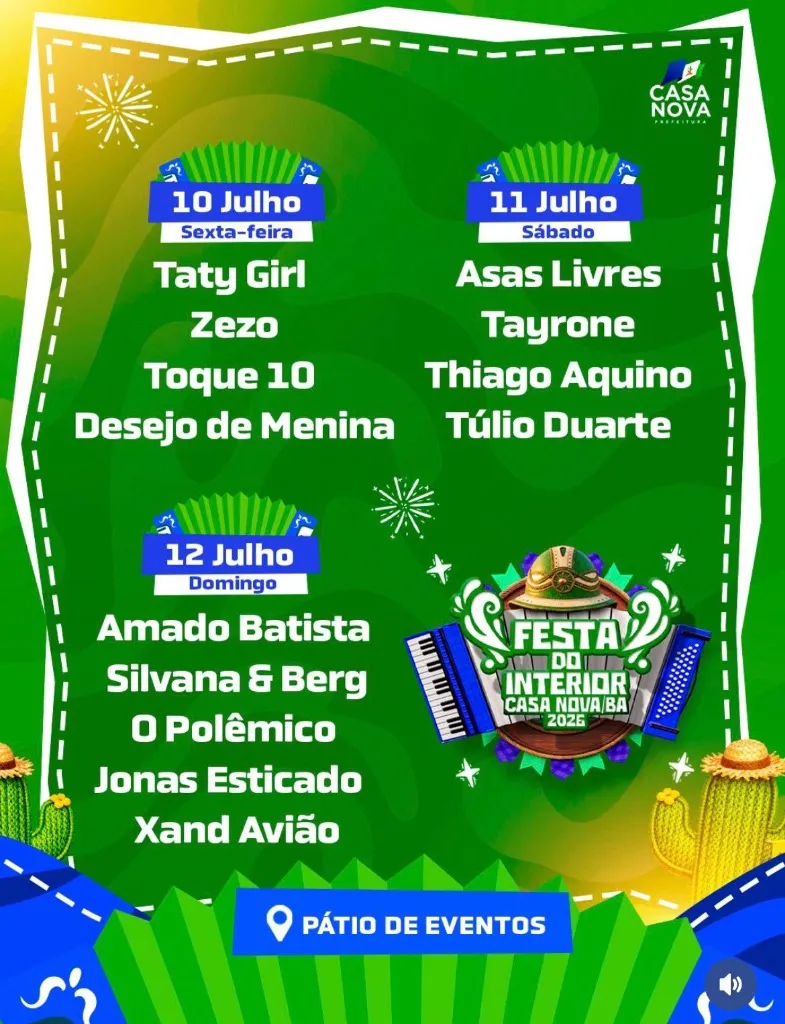 Programação Oficial Festa do Interior de Casa Nova 2026