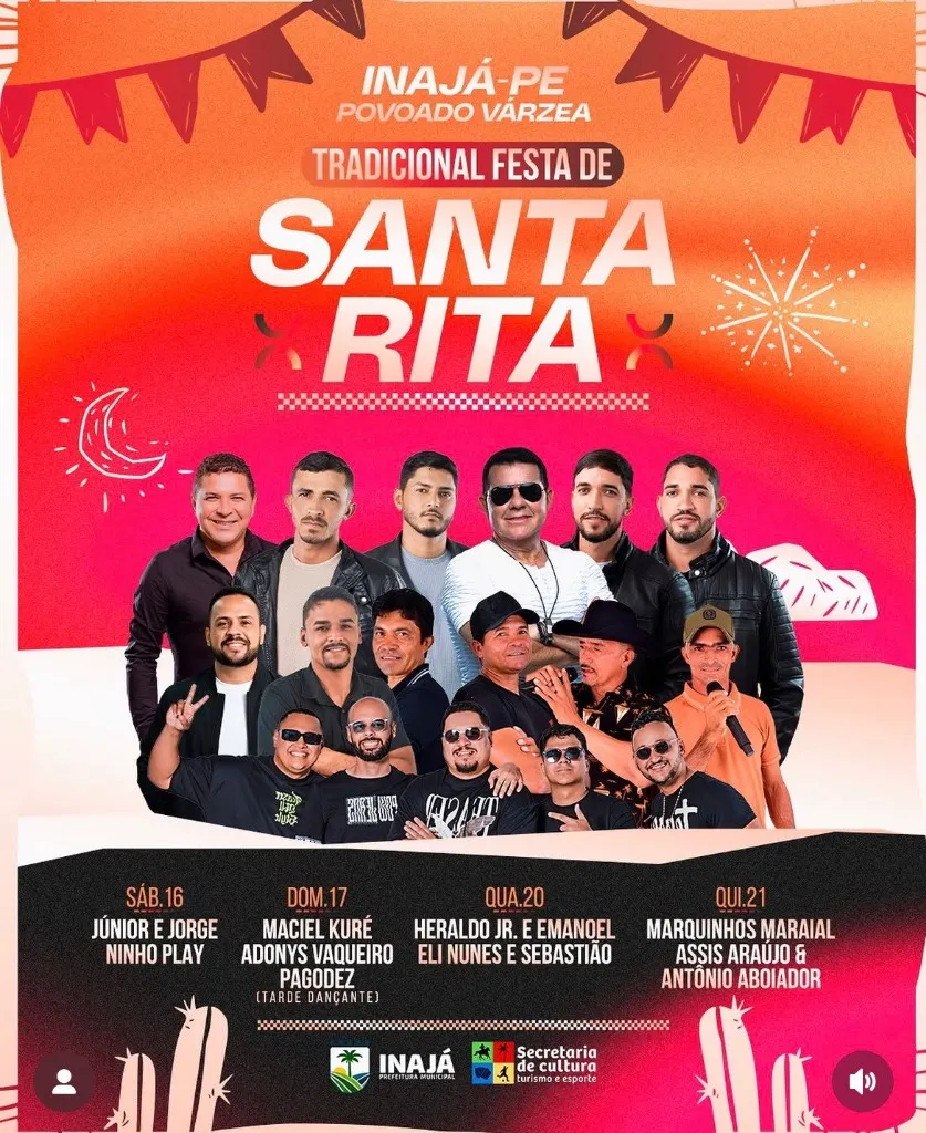 Programação Completa: Festa de Santa Rita 2026 em Inajá (PE)