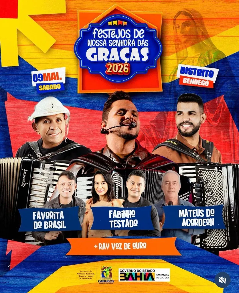Festejos de N.S. das Graças 2026 em Bendegó (Canudos/BA): Fabinho Testado, Mateus do Acordeon e Mais
