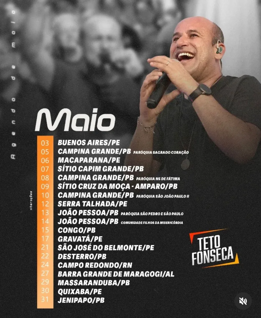 Agenda de Shows de Teto Fonseca em Maio de 2026