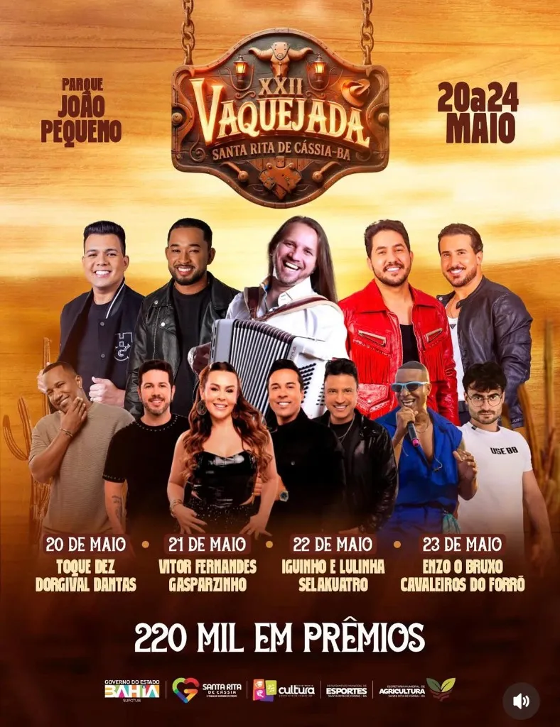 Vaquejada de Santa Rita de Cássia (BA) 2026: Programação com Iguinho e Lulinha e Dorgival Dantas